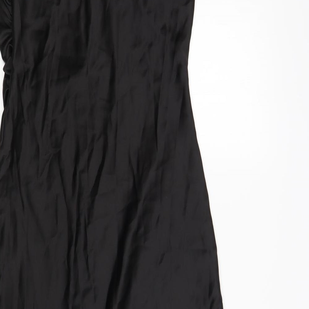 Zara Womens Black Polyester Slip Dress Size L Square Neck Zip
