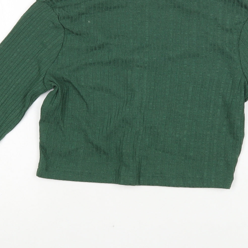 Primark Womens Green Polyester Cropped Button-Up Size XS Scoop Neck - Ribbed