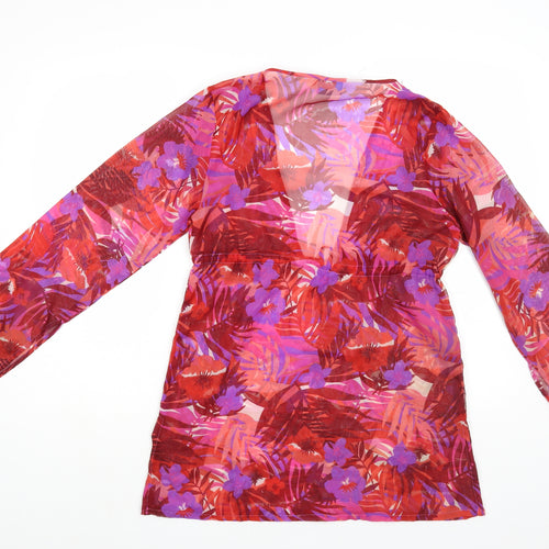 Matalan Womens Red Floral Polyester Tunic Blouse Size 10 V-Neck - Beach Cover Up