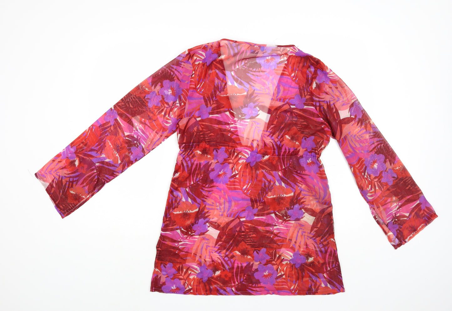 Matalan Womens Red Floral Polyester Tunic Blouse Size 10 V-Neck - Beach Cover Up