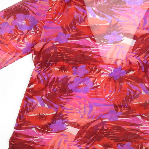 Matalan Womens Red Floral Polyester Tunic Blouse Size 10 V-Neck - Beach Cover Up