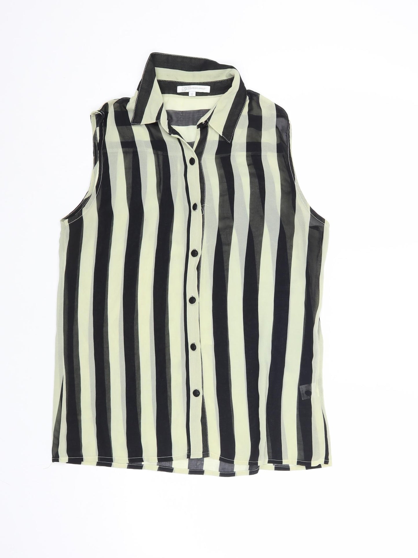 Glamorous Womens Black Striped Polyester Basic Button-Up Size 12 Collared