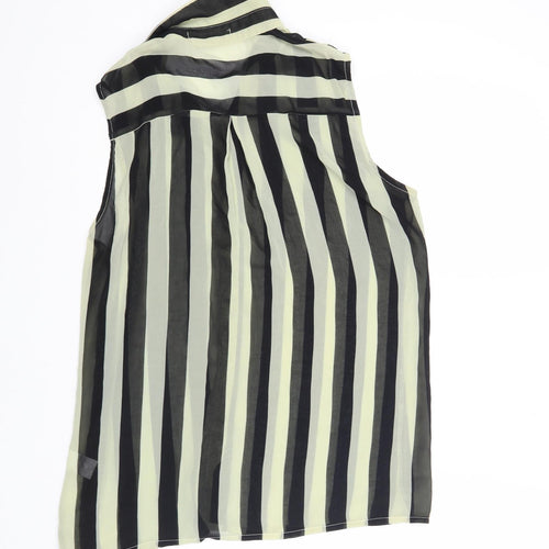 Glamorous Womens Black Striped Polyester Basic Button-Up Size 12 Collared