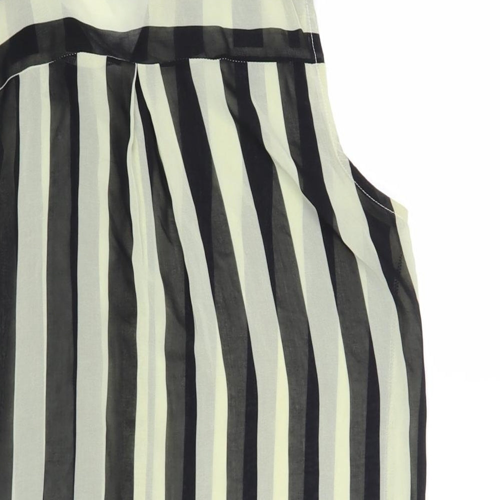 Glamorous Womens Black Striped Polyester Basic Button-Up Size 12 Collared