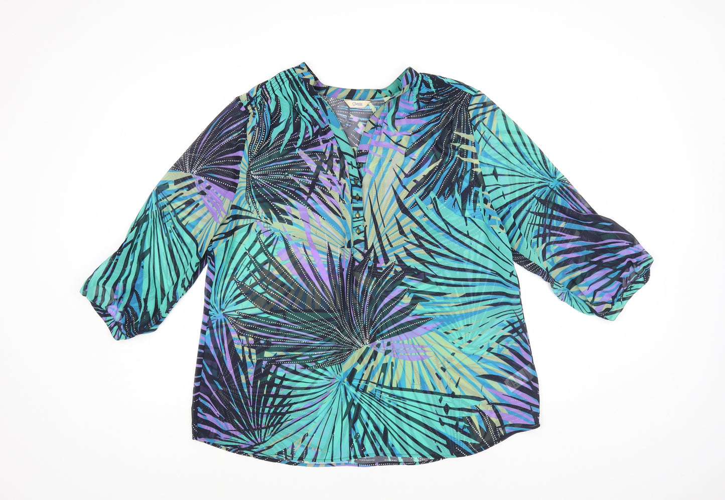 Marks and Spencer Womens Multicoloured Geometric Polyester Basic Blouse Size 18 V-Neck