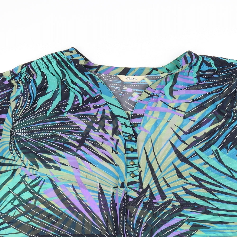 Marks and Spencer Womens Multicoloured Geometric Polyester Basic Blouse Size 18 V-Neck
