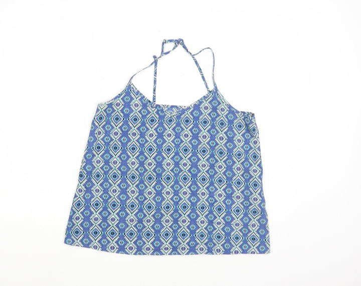 Hollister Womens Blue Geometric Polyester Camisole Blouse Size M V-Neck