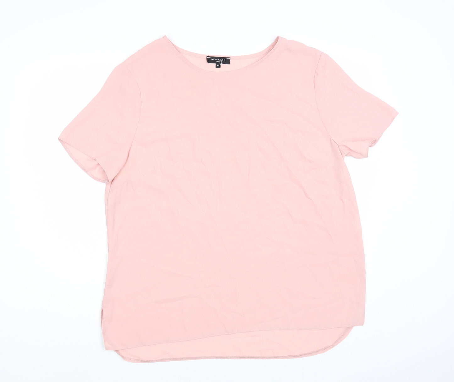 New Look Womens Pink Polyester Basic T-Shirt Size 16 Round Neck