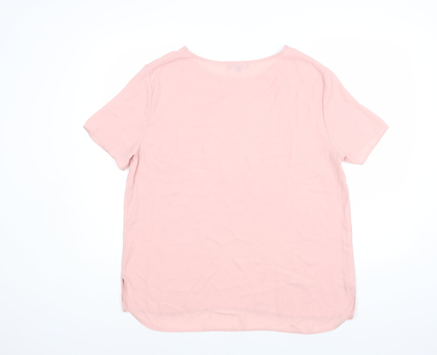 New Look Womens Pink Polyester Basic T-Shirt Size 16 Round Neck