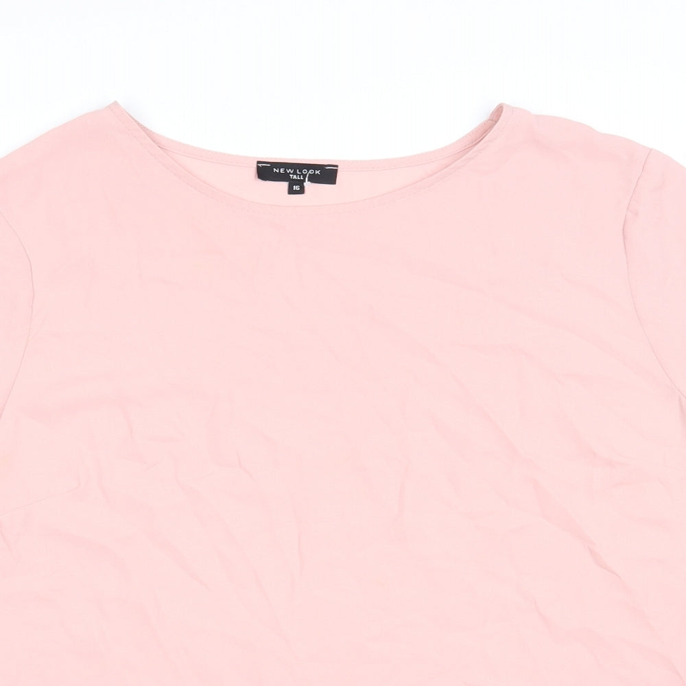 New Look Womens Pink Polyester Basic T-Shirt Size 16 Round Neck