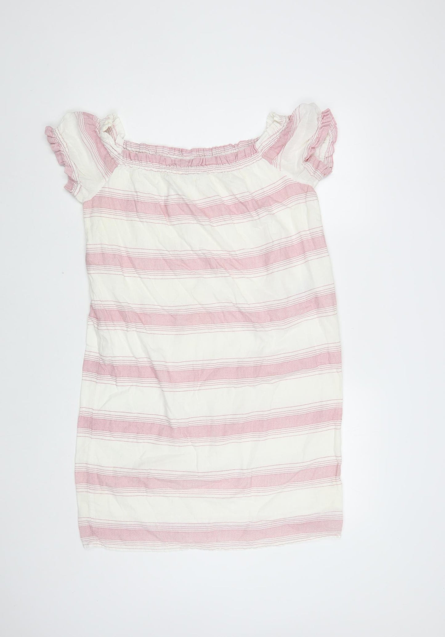 VERO MODA Womens Pink Striped Cotton Shift Size M Off the Shoulder Pullover