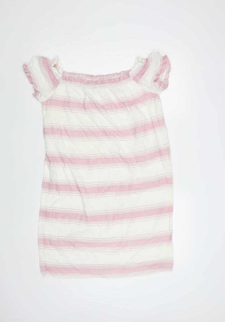 VERO MODA Womens Pink Striped Cotton Shift Size M Off the Shoulder Pullover