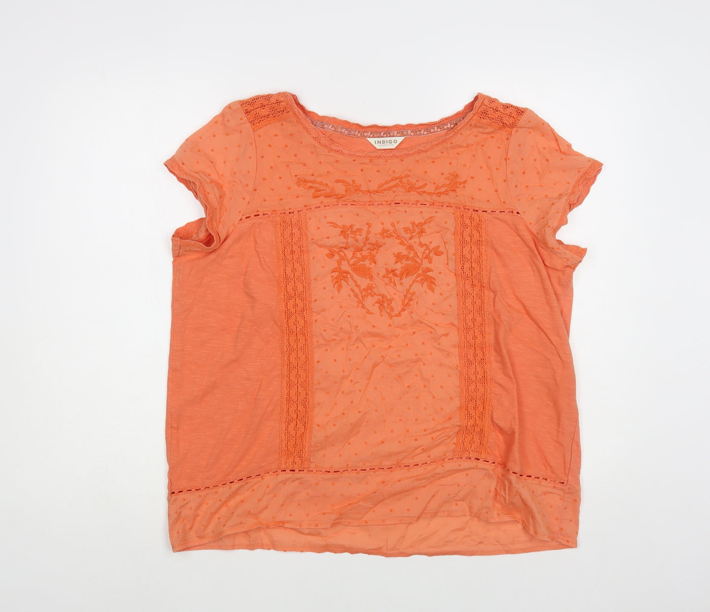 Indigo Womens Orange Cotton Basic Blouse Size 18 Boat Neck - Lace Trim