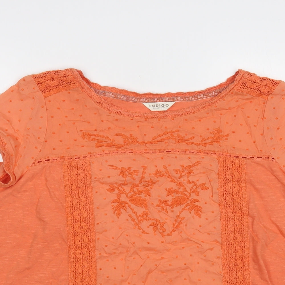 Indigo Womens Orange Cotton Basic Blouse Size 18 Boat Neck - Lace Trim