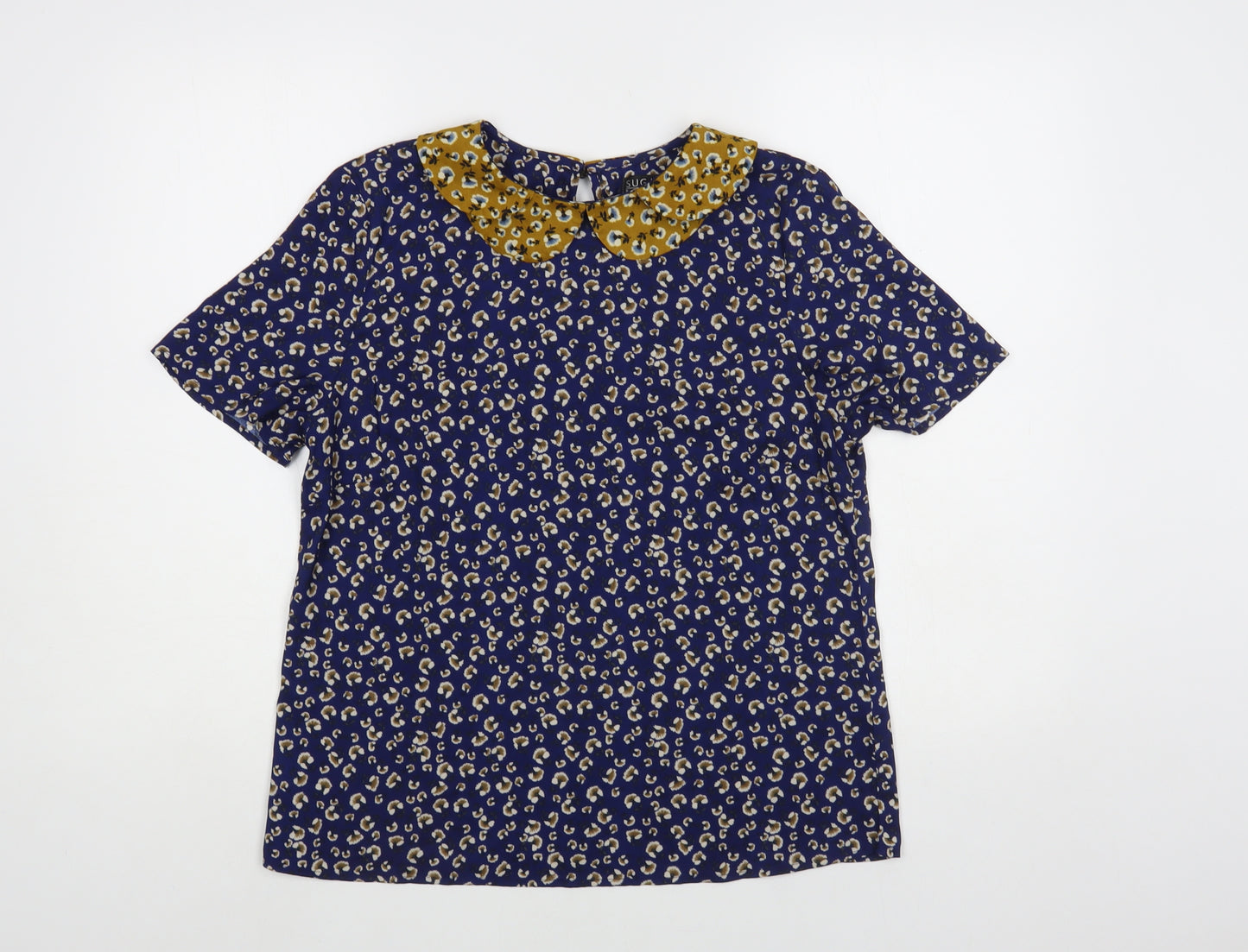 Sugarhill Boutique Womens Blue Floral Polyester Basic Blouse Size 12 Collared