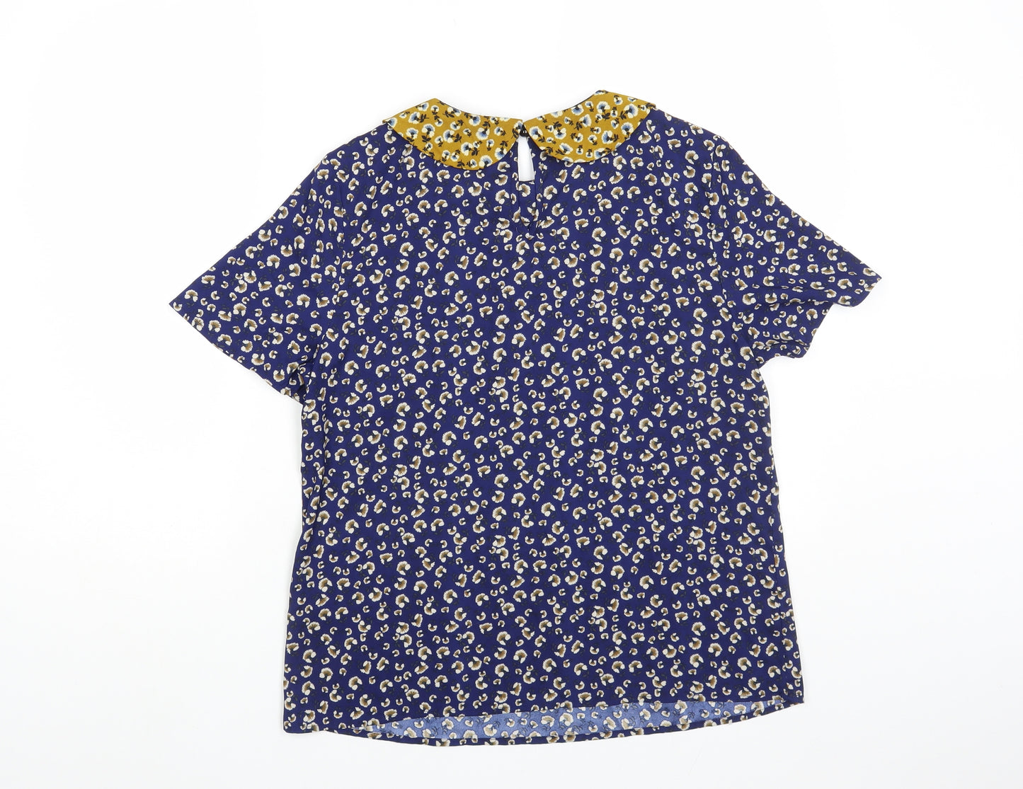 Sugarhill Boutique Womens Blue Floral Polyester Basic Blouse Size 12 Collared