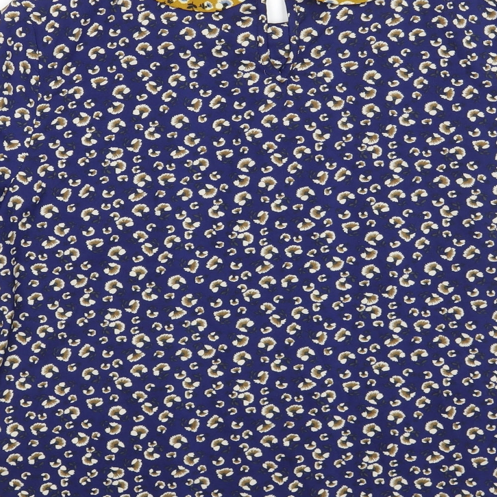 Sugarhill Boutique Womens Blue Floral Polyester Basic Blouse Size 12 Collared