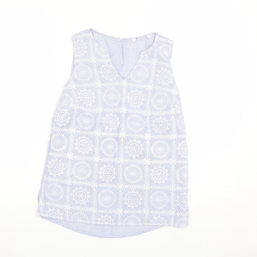 George Womens Blue Geometric Cotton Basic Tank Size 8 V-Neck