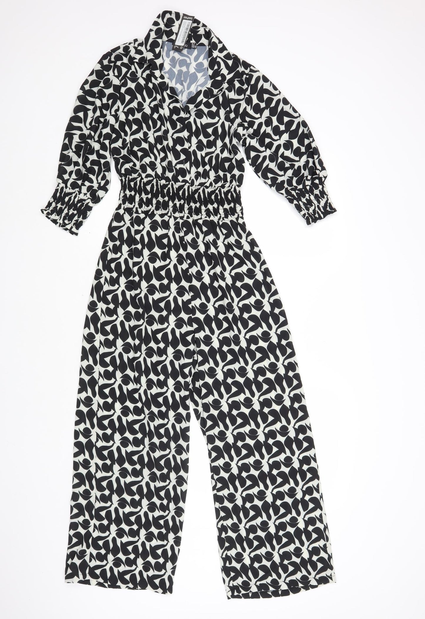 Boohoo Womens Black Geometric Polyester Jumpsuit One-Piece Size 10 L25 in Button