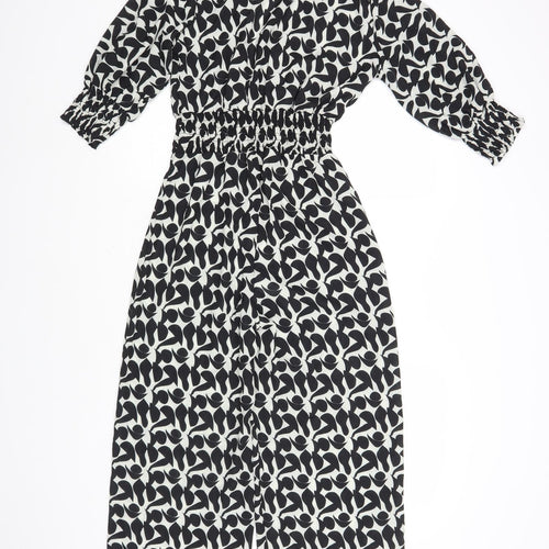 Boohoo Womens Black Geometric Polyester Jumpsuit One-Piece Size 10 L25 in Button
