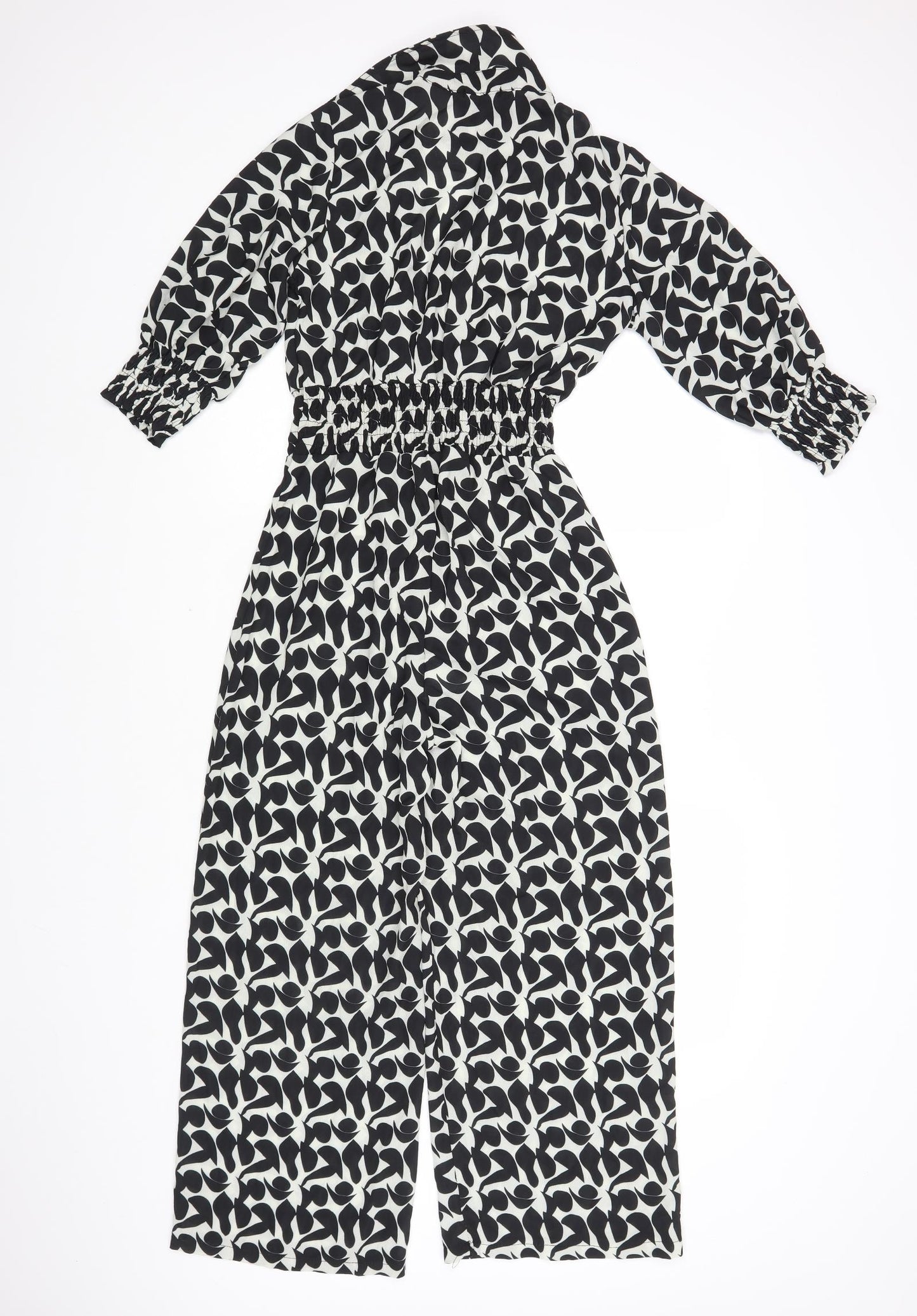 Boohoo Womens Black Geometric Polyester Jumpsuit One-Piece Size 10 L25 in Button