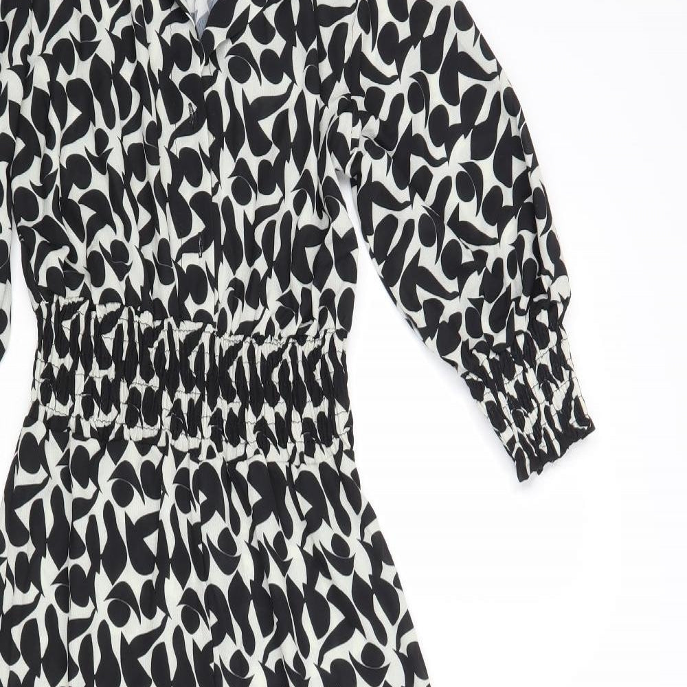 Boohoo Womens Black Geometric Polyester Jumpsuit One-Piece Size 10 L25 in Button
