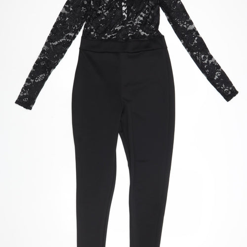 Boohoo Womens Black Polyester Jumpsuit One-Piece Size 10 L28 in Button - Lace Top