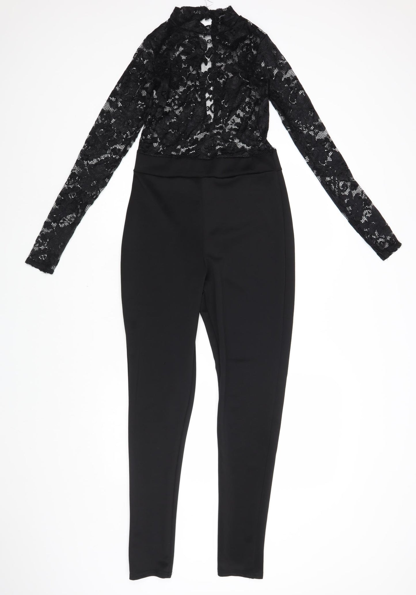 Boohoo Womens Black Polyester Jumpsuit One-Piece Size 10 L28 in Button - Lace Top