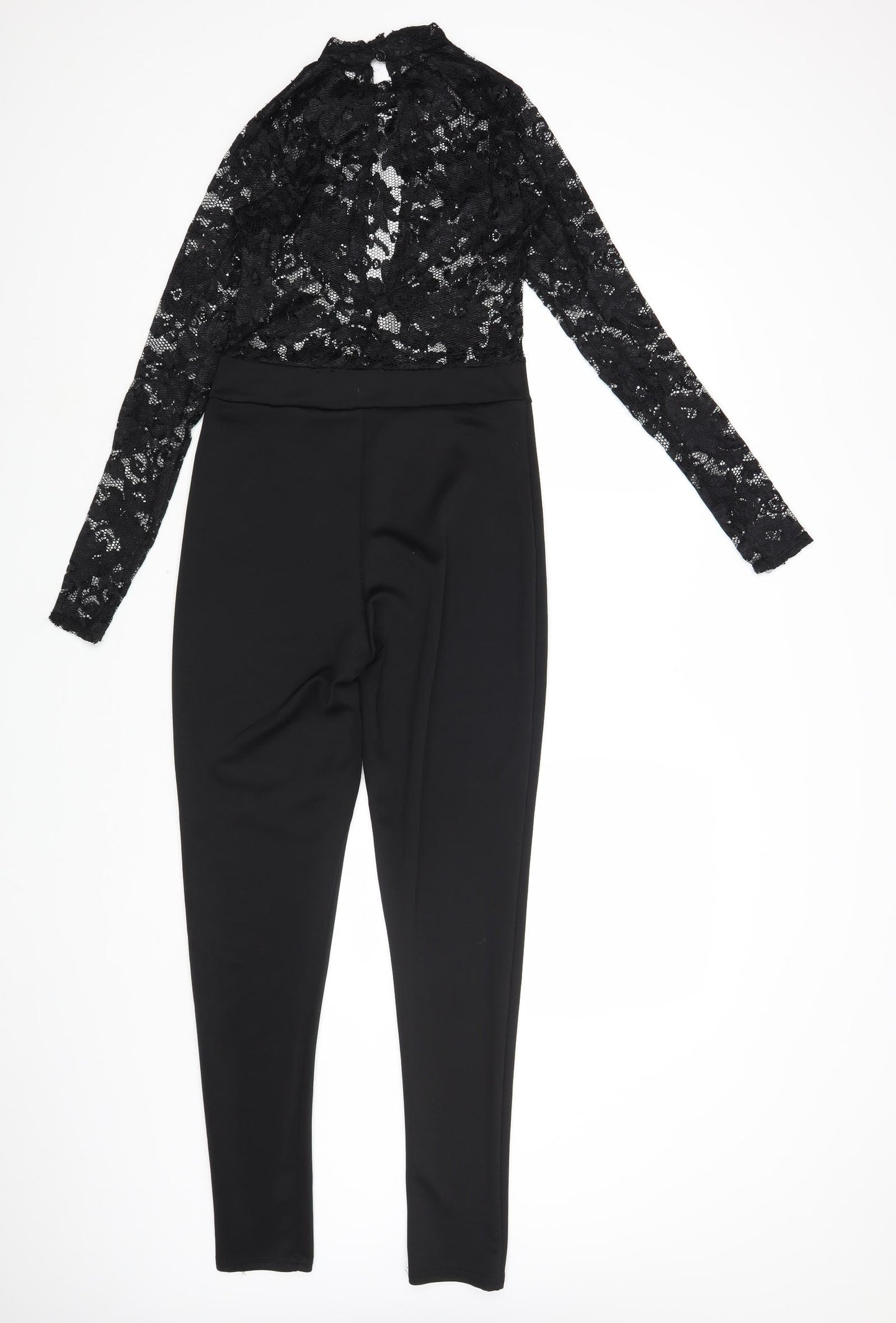 Boohoo Womens Black Polyester Jumpsuit One-Piece Size 10 L28 in Button - Lace Top