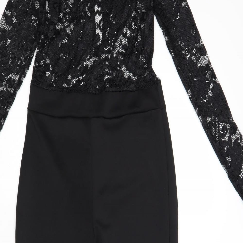 Boohoo Womens Black Polyester Jumpsuit One-Piece Size 10 L28 in Button - Lace Top