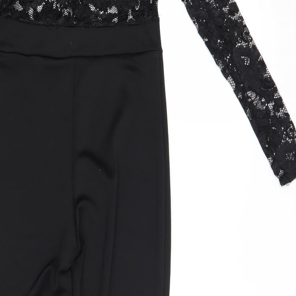 Boohoo Womens Black Polyester Jumpsuit One-Piece Size 10 L28 in Button - Lace Top