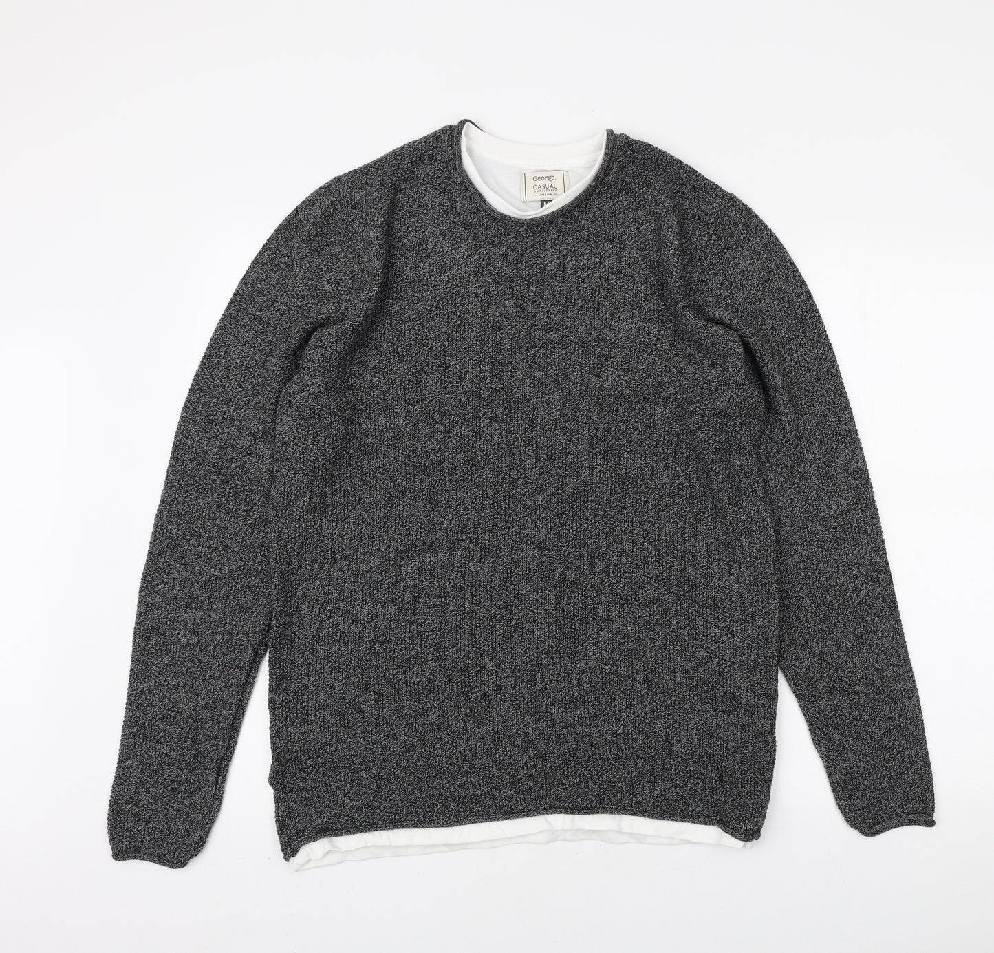 George Mens Grey Round Neck Acrylic Pullover Jumper Size M