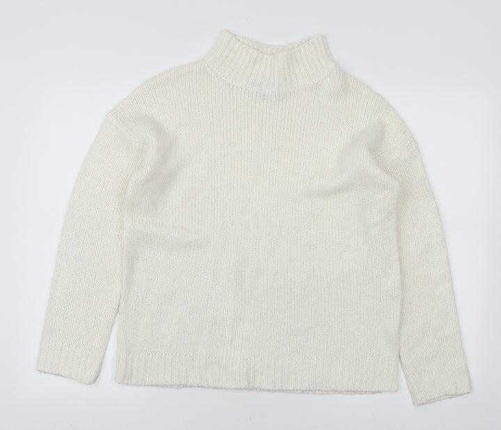 Studio Womens White High Neck Acrylic Pullover Jumper Size 12