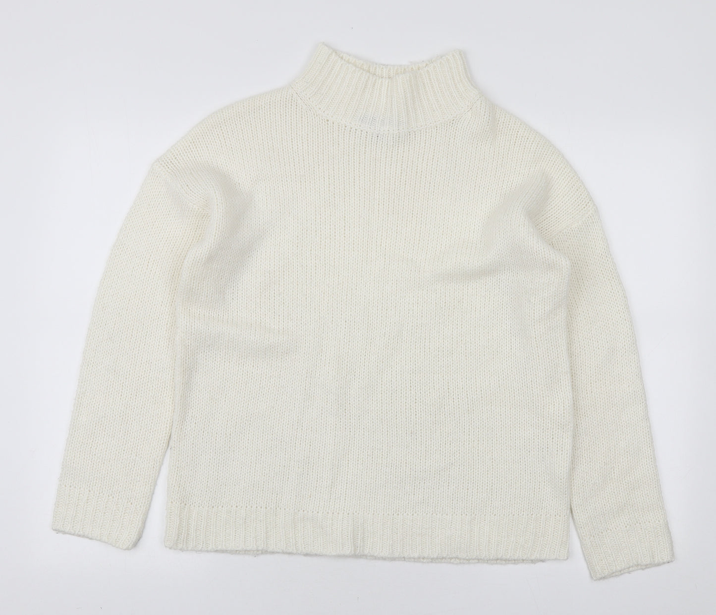 Studio Womens White High Neck Acrylic Pullover Jumper Size 12