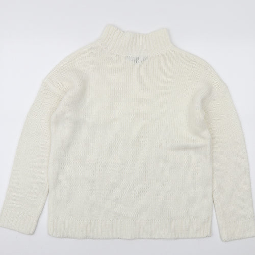 Studio Womens White High Neck Acrylic Pullover Jumper Size 12