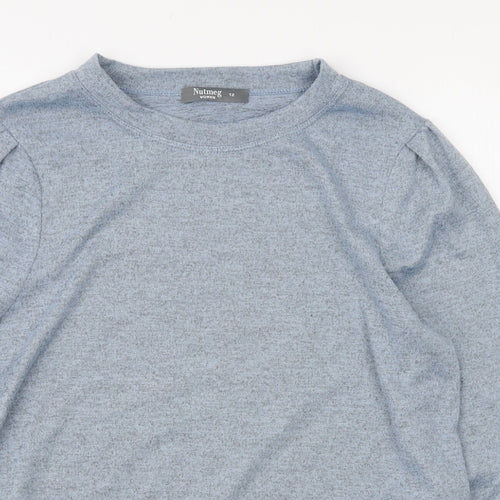 Nutmeg Womens Blue Round Neck Polyester Pullover Jumper Size 12 - Pleated sleeve