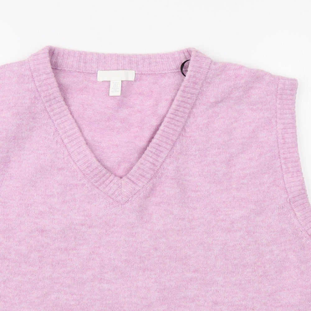 H&M Womens Pink V-Neck Polyester Vest Jumper Size S