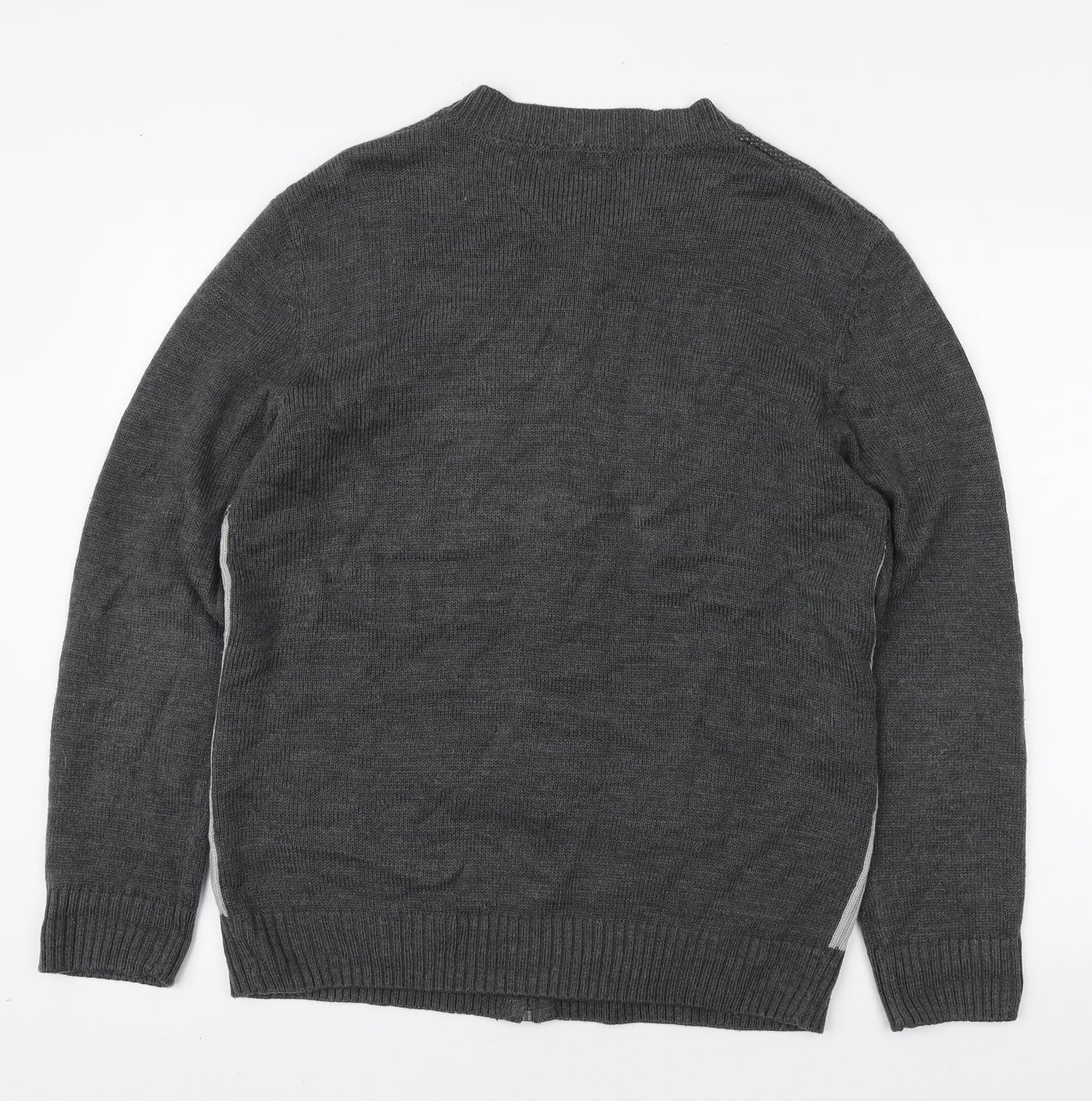 Damart Mens Grey Round Neck Geometric Acrylic Full Zip Jumper Size M