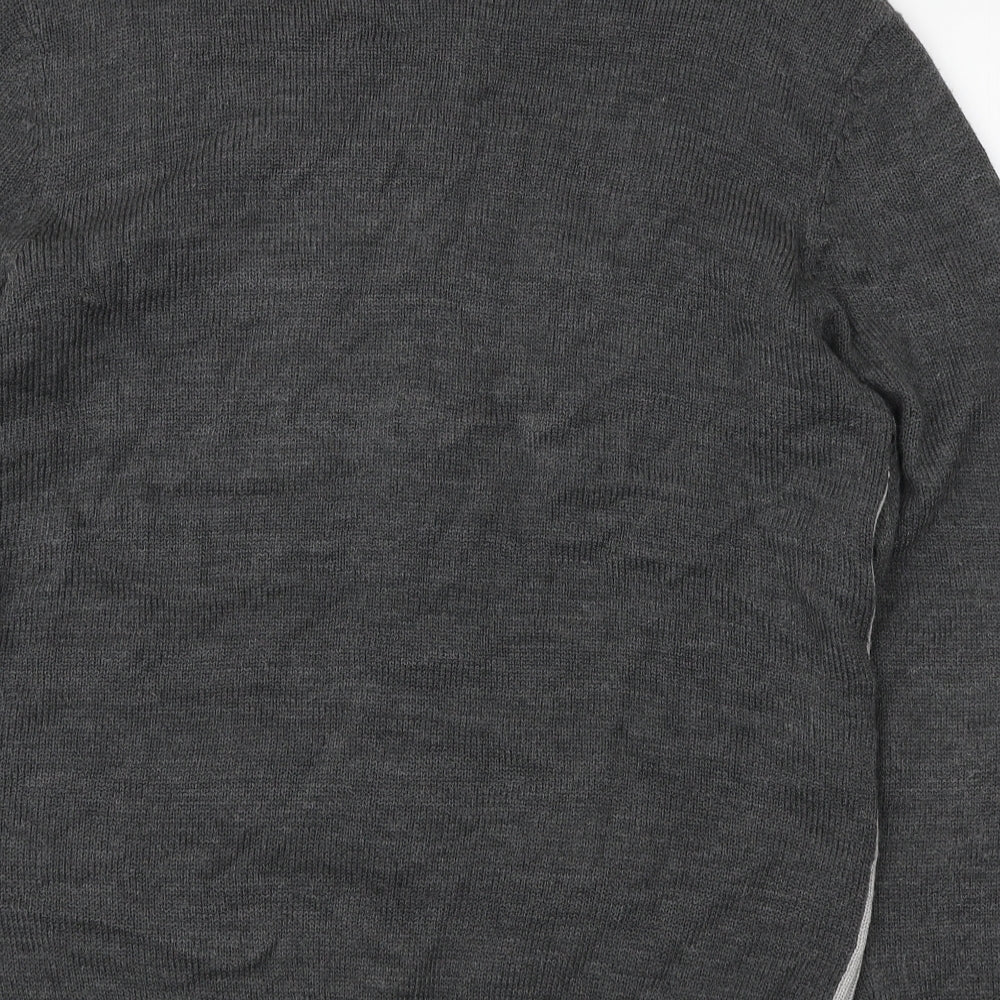 Damart Mens Grey Round Neck Geometric Acrylic Full Zip Jumper Size M