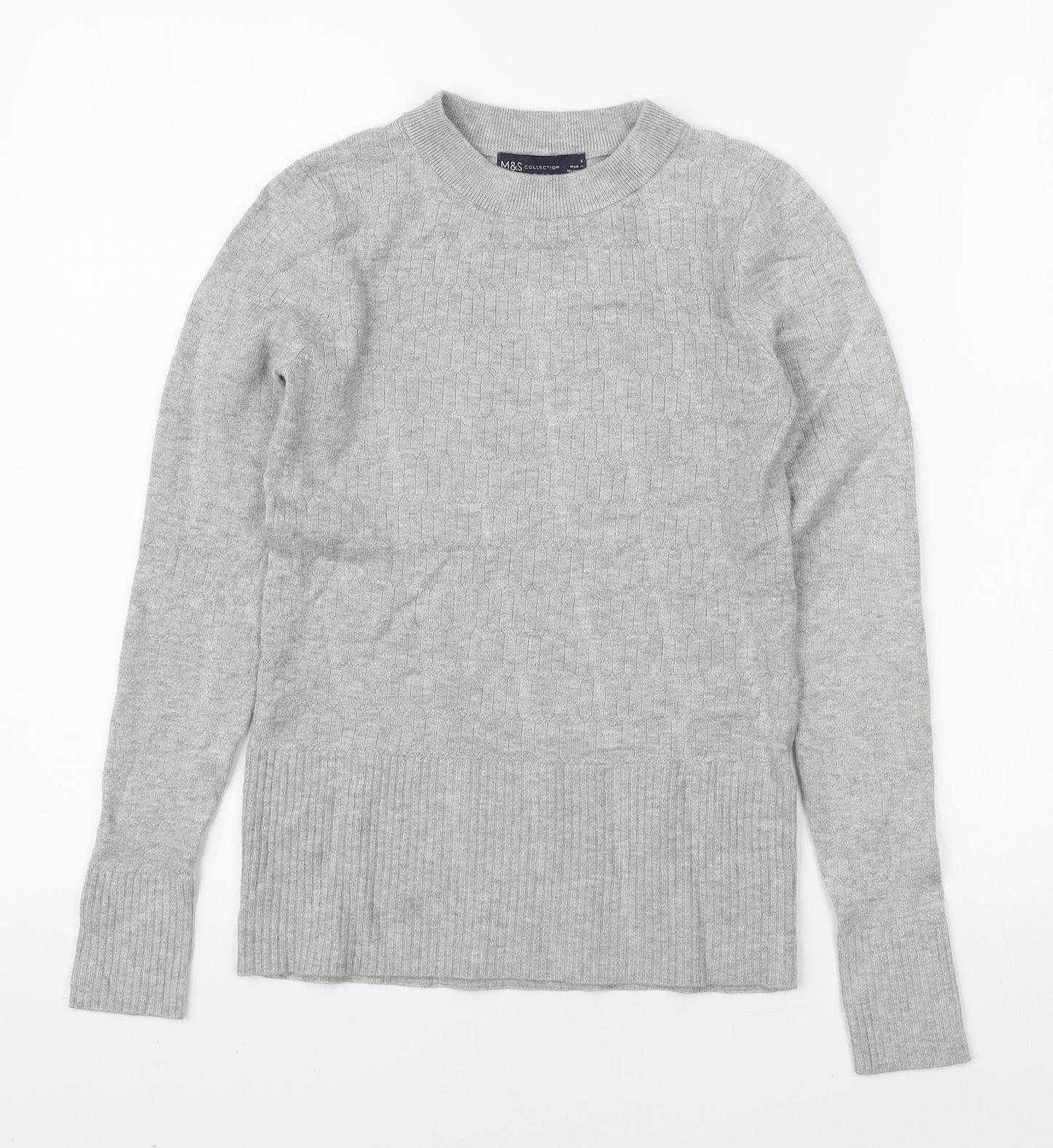 Marks and Spencer Womens Grey Mock Neck Viscose Pullover Jumper Size 6