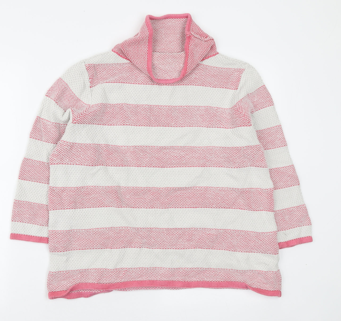 Laura Ashley Womens Ivory High Neck Striped Cotton Pullover Jumper Size 18