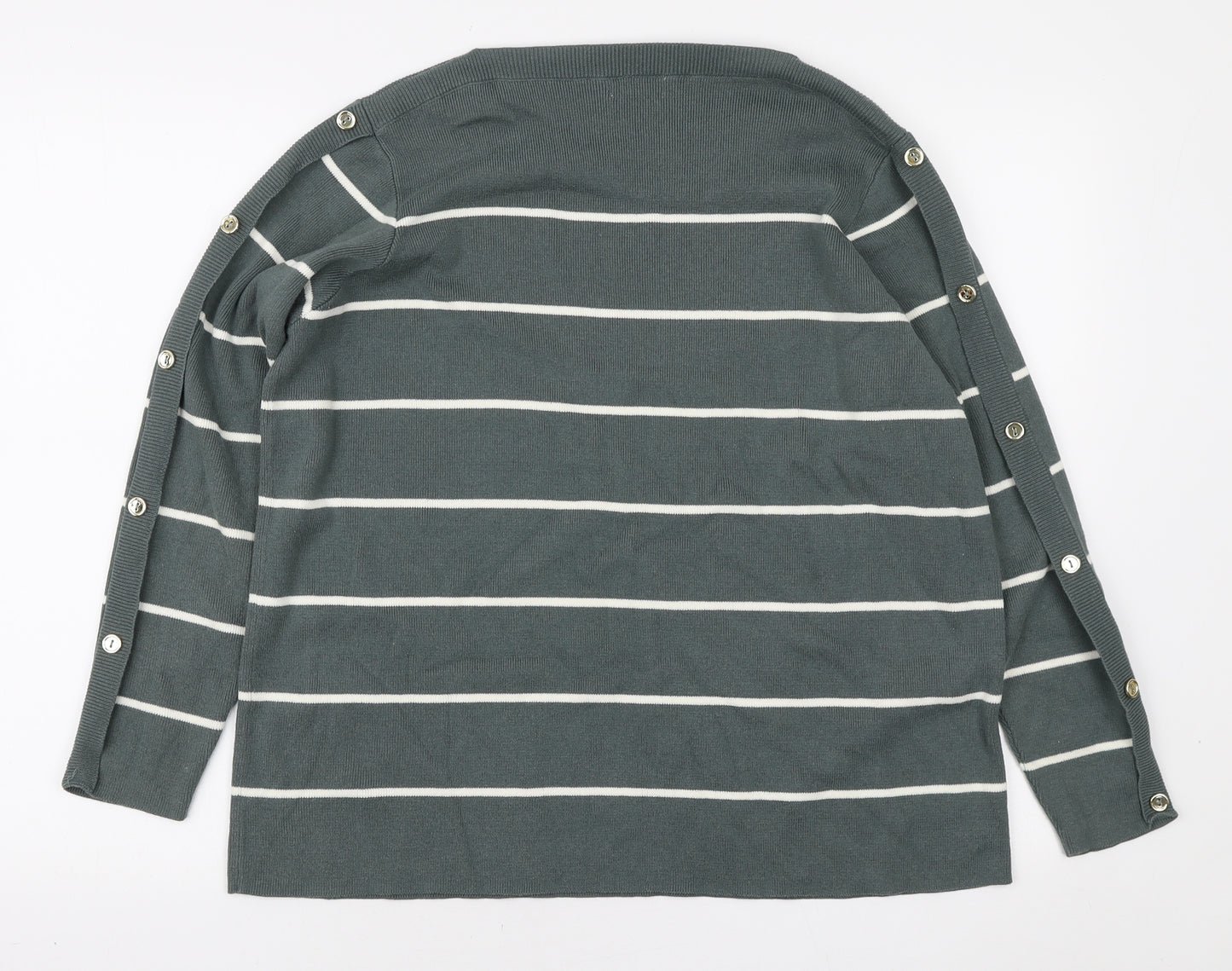 Damart Womens Green Round Neck Striped Acrylic Pullover Jumper Size 18