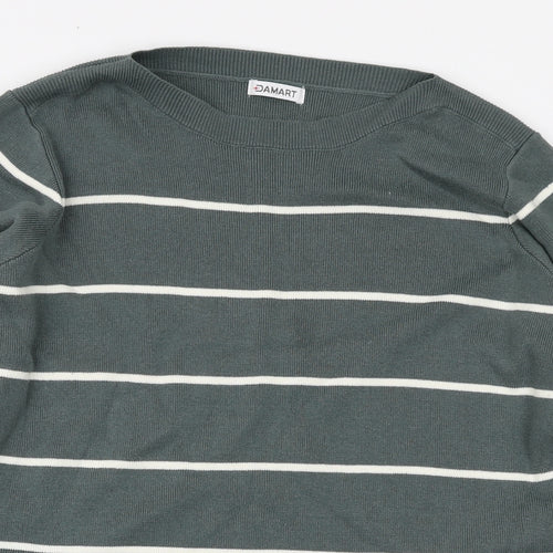 Damart Womens Green Round Neck Striped Acrylic Pullover Jumper Size 18