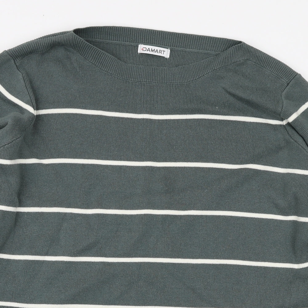 Damart Womens Green Round Neck Striped Acrylic Pullover Jumper Size 18