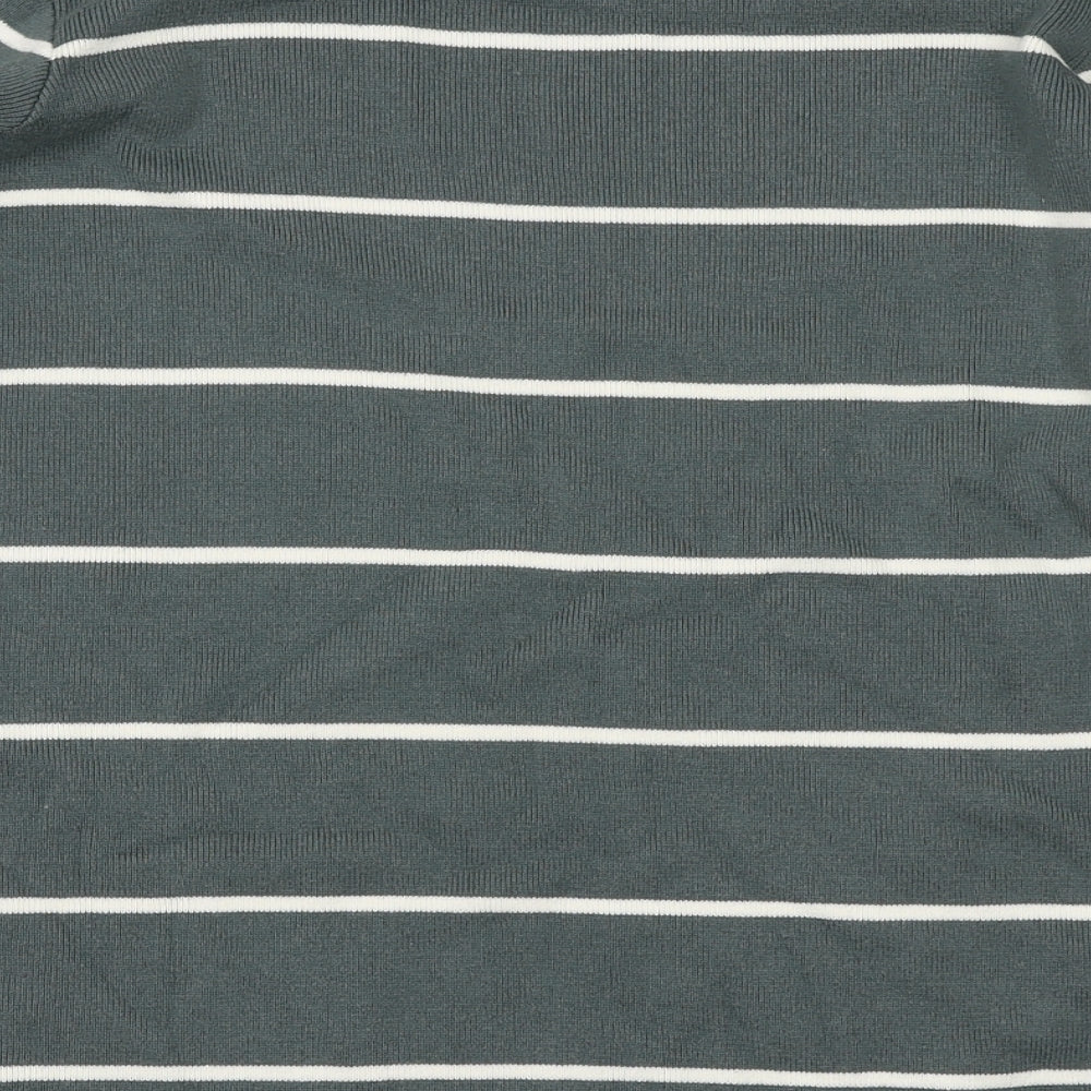 Damart Womens Green Round Neck Striped Acrylic Pullover Jumper Size 18