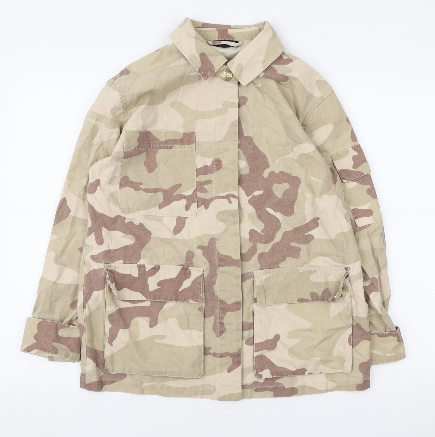 Topshop Womens Beige Camouflage Jacket Size 8 Button