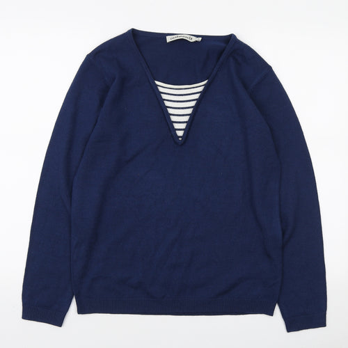 Cashmasoft Womens Blue V-Neck Acrylic Pullover Jumper Size S