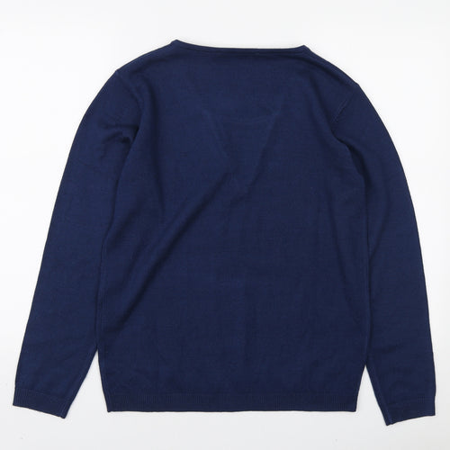 Cashmasoft Womens Blue V-Neck Acrylic Pullover Jumper Size S