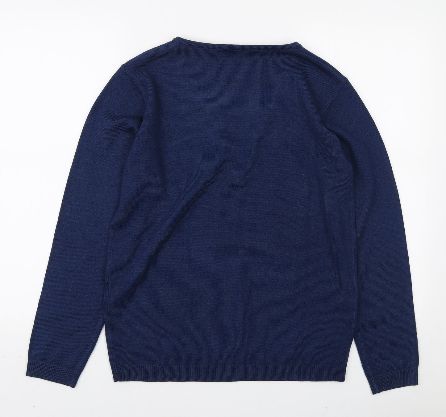 Cashmasoft Womens Blue V-Neck Acrylic Pullover Jumper Size S