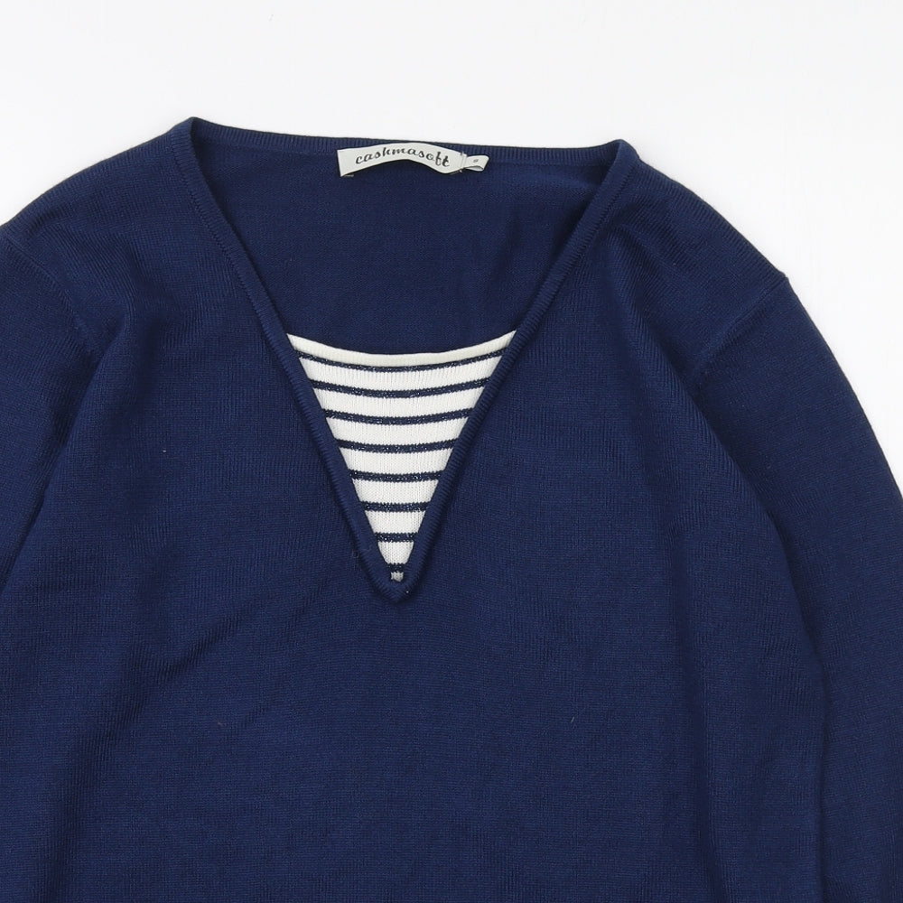 Cashmasoft Womens Blue V-Neck Acrylic Pullover Jumper Size S